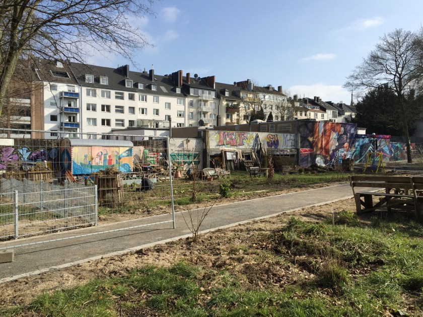 Ein Weg führt mitten durch den Garten.